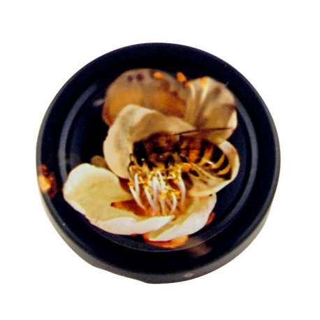63mm Black lid with Bee on White Flower - Pack of 100