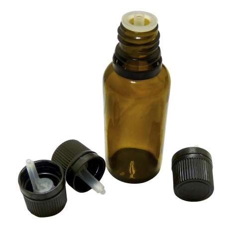 GL18 Black tamper evident cap with drop dispensing insert to suit amber dropper bottles - 100 per pack