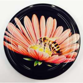 63mm Black lid with Bee on Pink Flower - Pack of 100