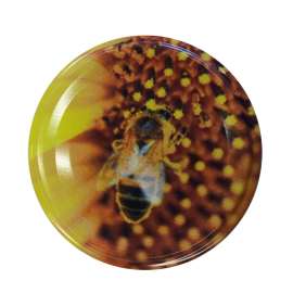 63mm Bee on Yellow Flower lids - Pack of 100