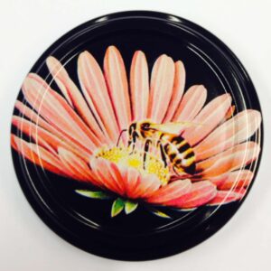 63mm Black lid with Bee on Pink Flower - Pack of 100