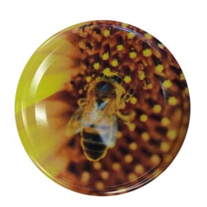 63mm Bee on Yellow Flower lids - Pack of 100